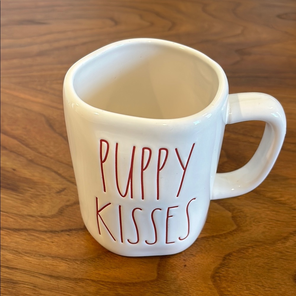 Rae Dunn White Mug with Red 'Puppy Kisses' Text